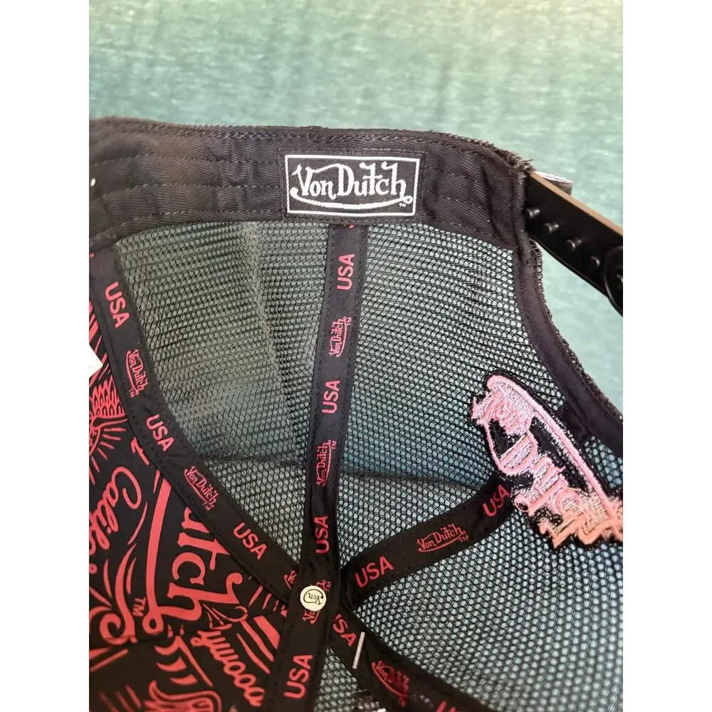 Iconic Von Dutch Black Trucker Hat with Broken Heart Patch
